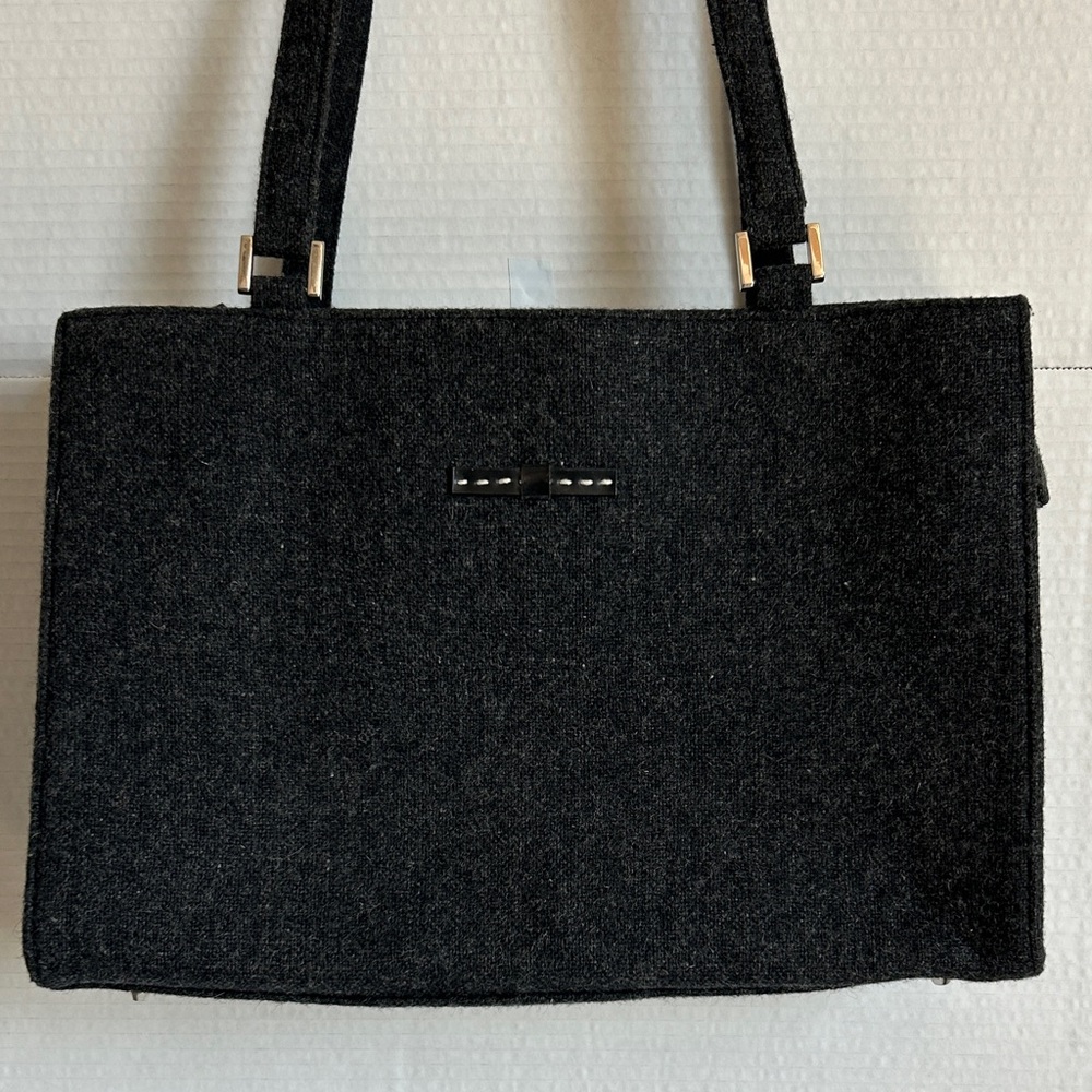 Wool double strap shoulder bag, dark gray/black